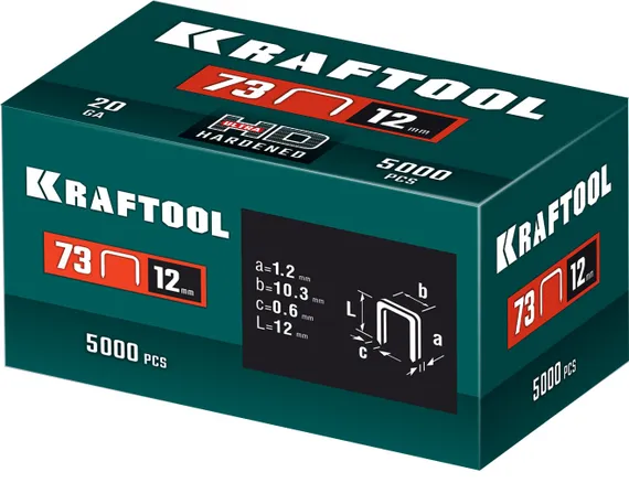 KRAFTOOL скобы тип 73, 12 мм, калибр 20GA. 5000 шт (31773-12)