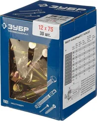 ЗУБР 12 х 75 мм, 30 шт, анкерный болт с гайкой, Профессионал (302342-12-075)