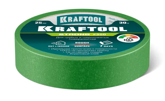 KRAFTOOL #300 Strong 25 мм х 30 м, для грубых и шероховатых поверхностей, малярная лента (12103-25)