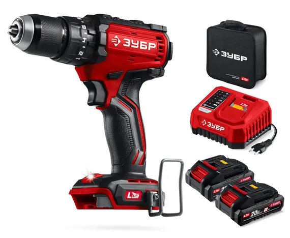 Бесщеточная ударная дрель-шуруповерт, ЗУБР 20 В, 65 Н·м, 2 АКБ LMS (2 А·ч), сумка (ДБУ-65-22)