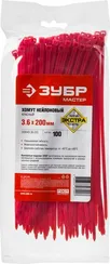 ЗУБР КС-К1, 3.6 x 200 мм, нейлон РА66, 100 шт, красные, кабельные стяжки, Профессионал (309040-36-200)