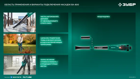 Воздуходувка аккумуляторная ЗУБР 20 В, 800 м3/ч, 1 АКБ LMS (4 Ач) (ВА-800-41)
