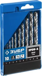 ЗУБР ПРОФ-А, 10 шт, (1-10 мм), сталь Р6М5, класс А, набор сверл по металлу, Профессионал (29625-H10)
