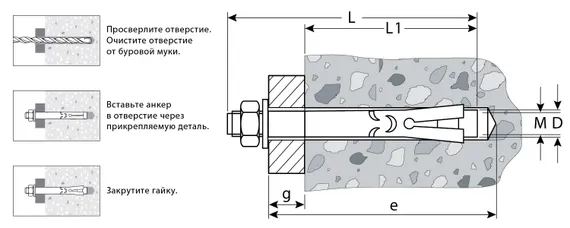 ЗУБР 10 х 77 мм, 40 шт, анкерный болт с гайкой, Профессионал (302342-10-077)