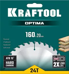 KRAFTOOL Optima, 160 х 20 мм, 24Т, пильный диск по дереву (36951-160-20)