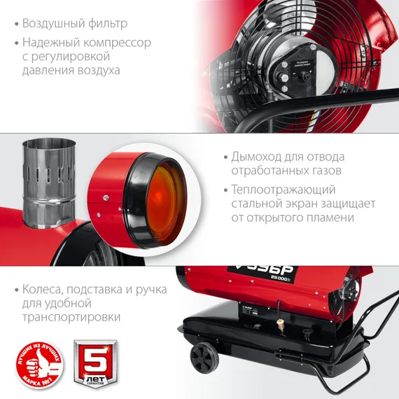 ЗУБР 25 кВт, дизельная тепловая пушка, непрямой нагрев (ДПН-К10-25-Д)