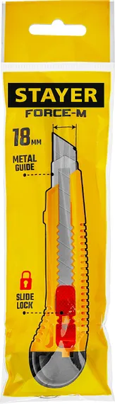 STAYER FORCE-M, 18 мм, нож упрочненный с метал. направляющей и сдвижным фиксатором (0913)