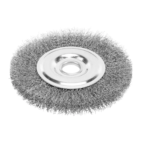 Щетка для УШМ, 150 мм, "Плоская", витая нержавеющая проволока 0.3 мм, посадка 22.2 мм Denzel