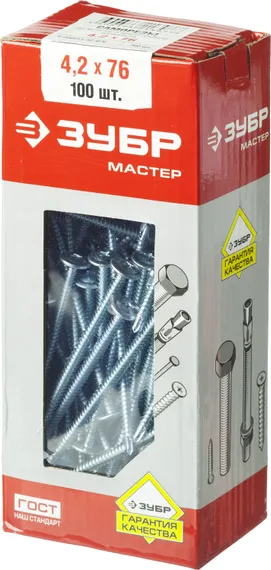 ЗУБР ПШМ-С, 76 х 4.2 мм, цинк, 100 шт, саморез с пресс-шайбой и сверлом (4-300211-42-076)