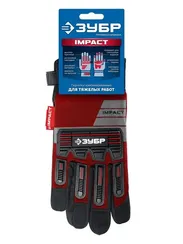 ЗУБР IMPACT р.L (9), красные, профессиональные комбинированные перчатки, антивибрационные, противоударные, Профессионал (11478-L)