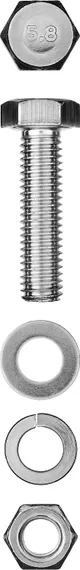 ЗУБР DIN 933, M6 х 40 мм, цинк, 8 шт, болт с гайкой и шайбами (303436-06-040)