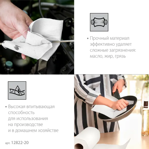 ЗУБР 20 х 25 см, 2-х слойная, в рулоне, 400 листов, 2 рулона, протирочная бумага, Профессионал (12822-20)