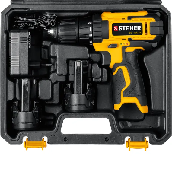 Дрель-шуруповерт, STEHER 12 В, 30 Н·м, 2 АКБ (2 А·ч),  кейс (CD-120-2)