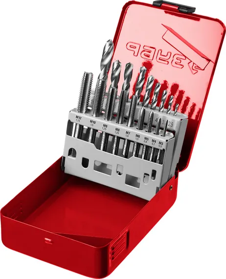 ЗУБР 18 предм., метчики 9ХС, сверла Р6М5, набор резьбонарезной, (28115-H18)