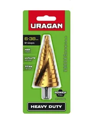 URAGAN 6-38мм, 12 ступеней, винтовая спираль, сверло ступенчатое (29658-6-38-12)