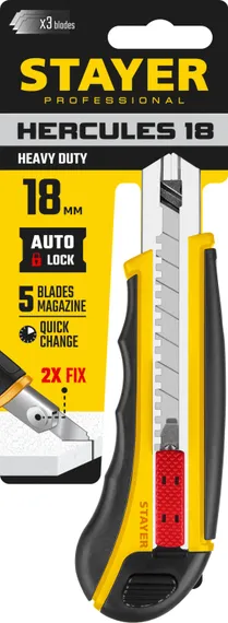 STAYER HERCULES-18, 18 мм, нож с автозаменой и автостопом с доп. фиксатором, Professional (09165)