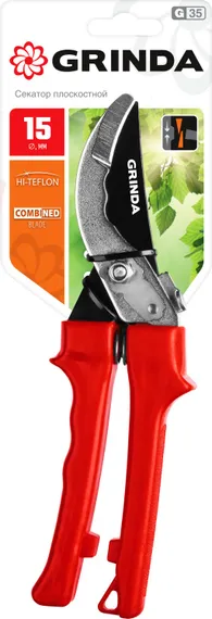 GRINDA G-35, 200 мм, закаленные лезвия, тефлоновое покрытие, пластиковые рукоятки, плоскостной секатор (40212)