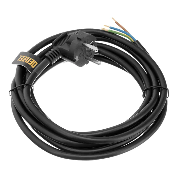 Шнур сетевой Energy Series, ПВС, 3 м, 3 x 1,5 мм, с неразборной вилкой, черный, Denzel