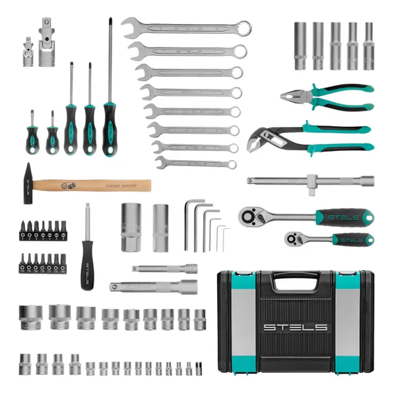 Набор инструментов, 1/2", 1/4", CrV, пластиковый кейс 76 предметов Stels