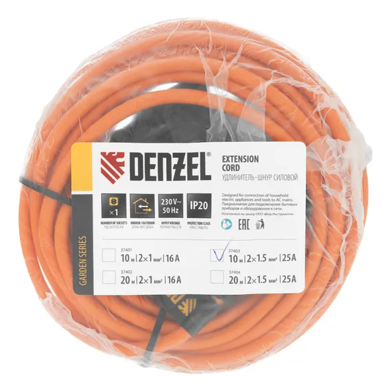 Удлинитель-шнур силовой Garden Series, б/з, ПВС, 10м, 1 розетка, 2 x 1,5 мм, Denzel