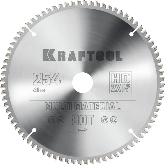 KRAFTOOL Multi Material, 254 х 30 мм, 80Т, пильный диск по алюминию (36953-254-30)