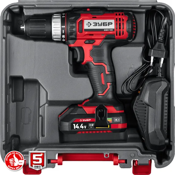 Дрель-шуруповерт, ЗУБР С1, 14.4 В, 35 Н·м, 1 АКБ (2 А·ч), кейс (ДШЛ-145-21)