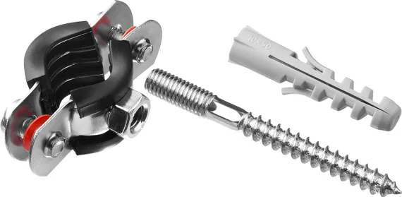 ЗУБР 3/8″, цинк, 1 шт, трубный хомут с сантехнической шпилькой и дюбелем (37866-15-19)