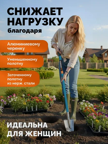 GRINDA WS-1 лопата дамская посадочная, 200х120х1200мм, алюминиевый черенок, PROLine (421826)