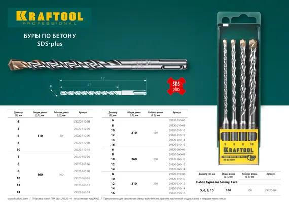 KRAFTOOL Expert, 8 х 310 мм, SDS-plus бур (29320-310-08)