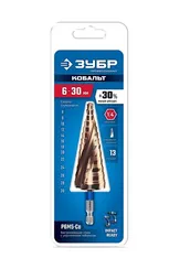 ЗУБР КОБАЛЬТ 6-30мм, 13 ступеней, винтовая проточка, сверло ступенчатое, ПРОФЕССИОНАЛ (29674-6-30-13)