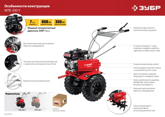 Мотоблок ЗУБР увеличенные колеса, 7 л.с. (МТБ-300 У)
