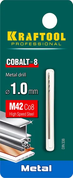 KRAFTOOL COBALT-8, 1.0 х 40 мм, сталь М42, HSS-Co(8%), сверло по металлу (29656-1)
