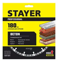 STAYER BETON 180 мм (22.2 х 7 х 2.6 мм), сегментный алмазный диск (3660-180)