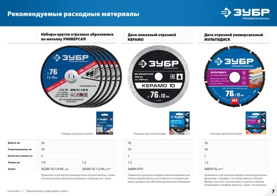 Аккумуляторная бесщеточная УШМ, ЗУБР 12 В, d76 мм, 2 АКБ тип Т7 (2 А·ч), сумка, Профессионал (AB-76-22)