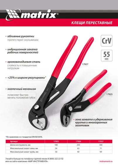 Клещи переставные 300 мм, кнопочный механизм, хром-ванадий, обливные рукоятки Matrix