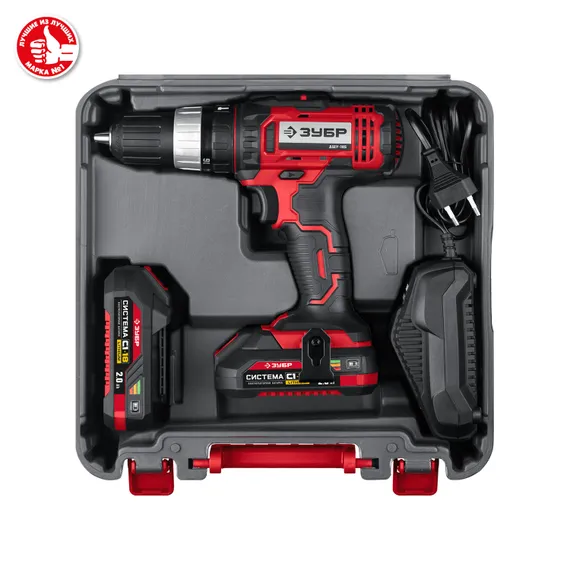 Ударная дрель-шуруповерт, ЗУБР С1-18, 18 В, 40 Н·м, 2 АКБ (2 А·ч), кейс (ДШУ-185-22)