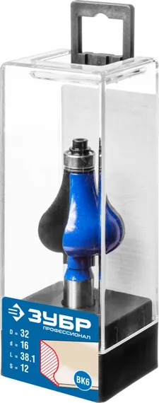 ЗУБР 32 x 38 мм, хвостовик 12 мм, фреза кромочная фигурная №7, Профессионал (28718-32)