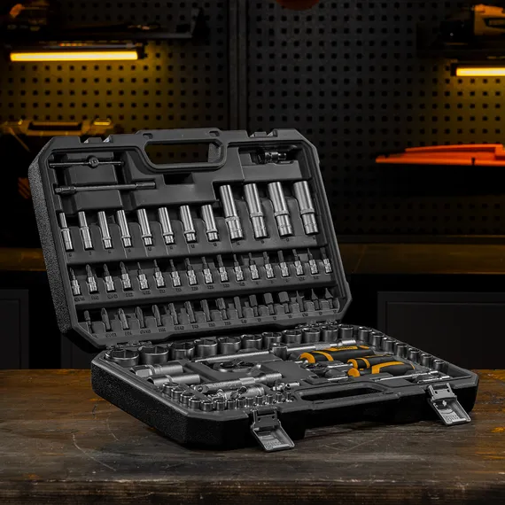 Набор инструментов, 1/2", 1/4", CrV, S2, пластиковый кейс, 94 предмета Denzel