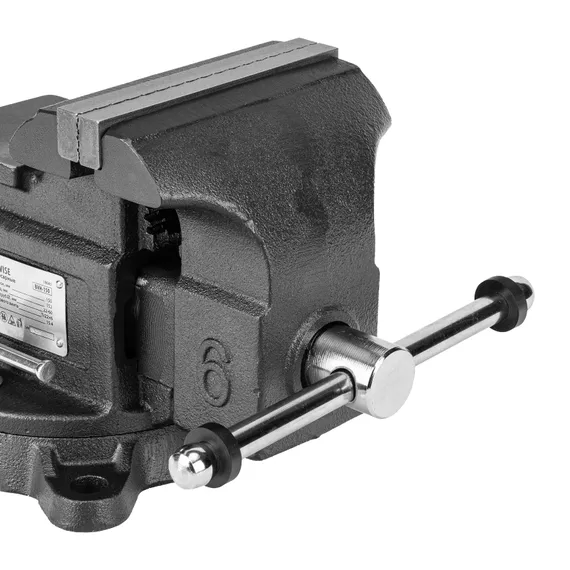 Тиски слесарные BVH-150, 150 мм, поворотные, стальная направляющая, с наковальней //Denzel