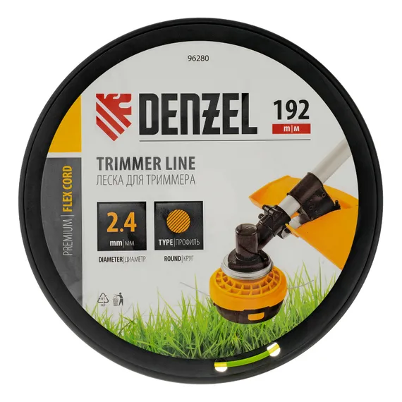 Леска для триммера круглая, 2,4мм х 192м, на DIN катушке FLEX CORD Denzel