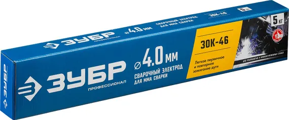 ЗУБР Д 4.0 х 450 мм, 5 кг в коробке, ЗОК-46 рутил-целлюлозный, электрод сварочный, Профессионал (40035-4.0)