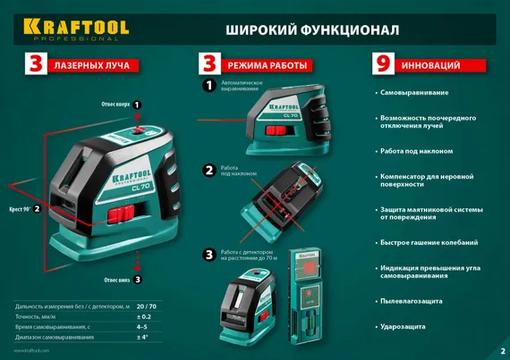 KRAFTOOL CL-70 #2, лазерный нивелир (34660-2)