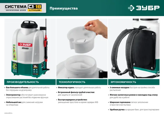ЗУБР 15 л, без АКБ, аккумуляторный опрыскиватель (ОПЛ-15)