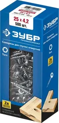 ЗУБР 25 х 4.2 мм, редкая резьба, ТХ20, цинк, 500 шт, саморез для глухих отверстий, Профессионал (30081-42-025)