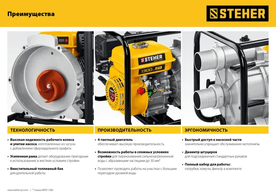 мотопомпа бензиновая STEHER 600 л/мин (WPC-600)