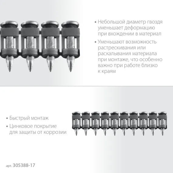 ЗУБР CN 17 х 2.7 мм, гвозди по бетону оцинкованные, 1000 шт (305388-17)