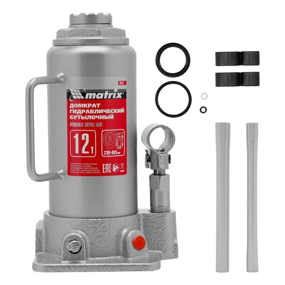 Домкрат гидравлический бутылочный, 12 т, высота подъема 230-465 мм Matrix