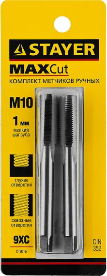STAYER M10 х 1.0 2 шт, комплект метчиков (28025-10-1.0-H2)