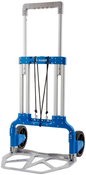 ЗУБР до 120кг, каркас и платформа из алюминия, платформа 48,5 х 35см, колёса d18см, вес 6,9кг, складная хозяйственная тележка (38750-120)