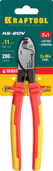 KRAFTOOL KS-20V, 1000 В, d 11мм, 200мм, диэлектрический кабелерез (23333-20V)
